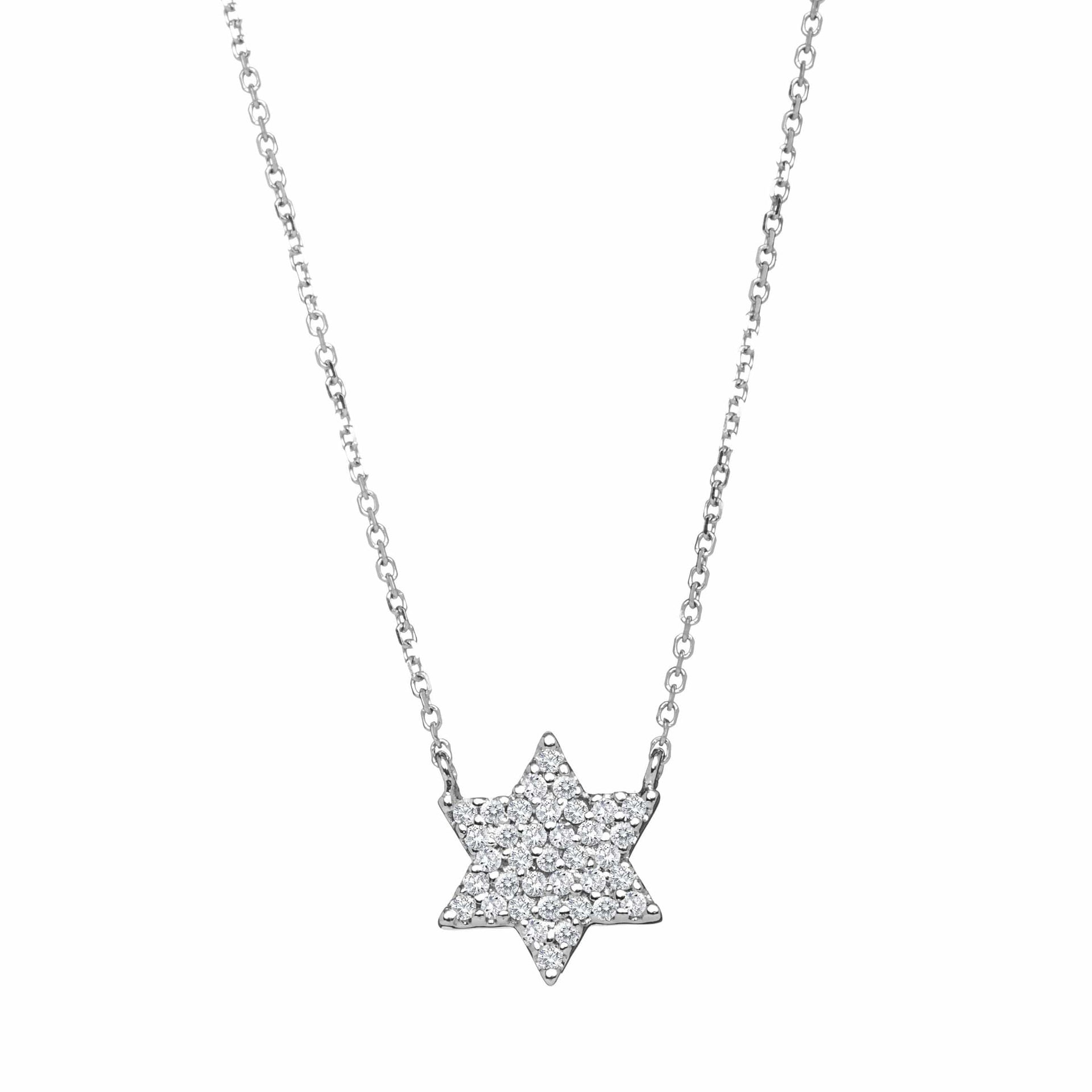 Alef Bet Necklaces White Gold Diamond Star of David Necklace - White Gold