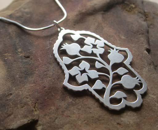 Melanie Dankowicz - Sterling Silver Pomegranate Hamsa Pendant Necklace by Melanie Dankowicz - ModernTribe