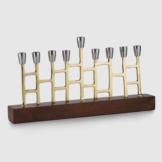 Gold Metal and Wood Menorah by Mary Jurek