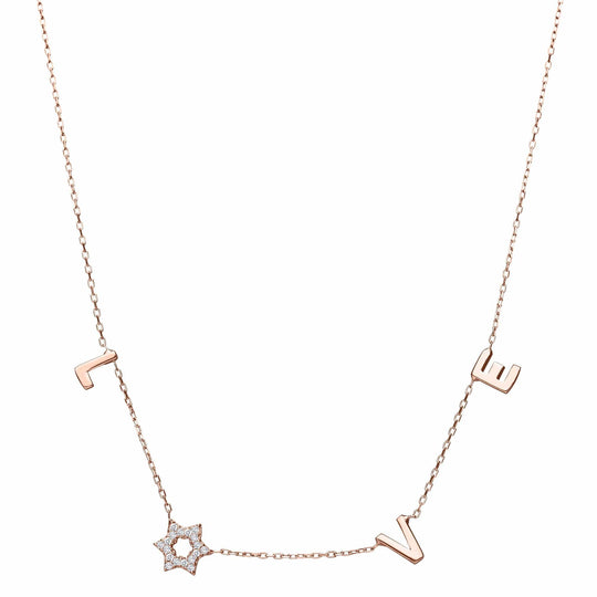 Love Necklace in 14k Gold with Diamond Star of David - Rose Gold