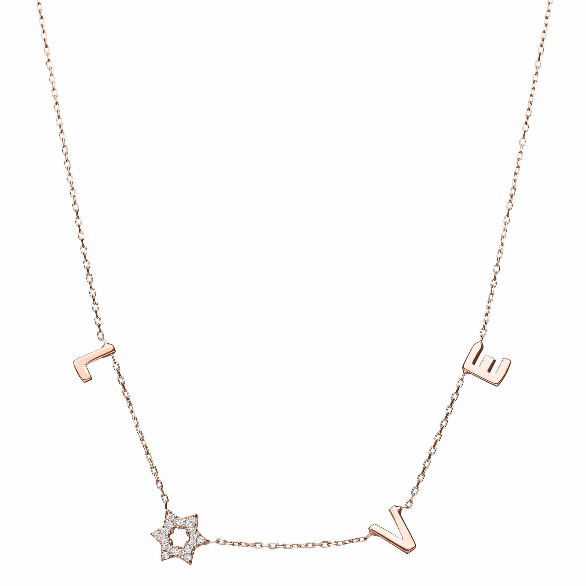 Alef Bet Necklaces Rose Gold Love Necklace in 14k Gold with Diamond Star of David - White Gold, Gold or Rose Gold