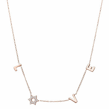 Alef Bet Necklaces Rose Gold Love Necklace in 14k Gold with Diamond Star of David - White Gold, Gold or Rose Gold