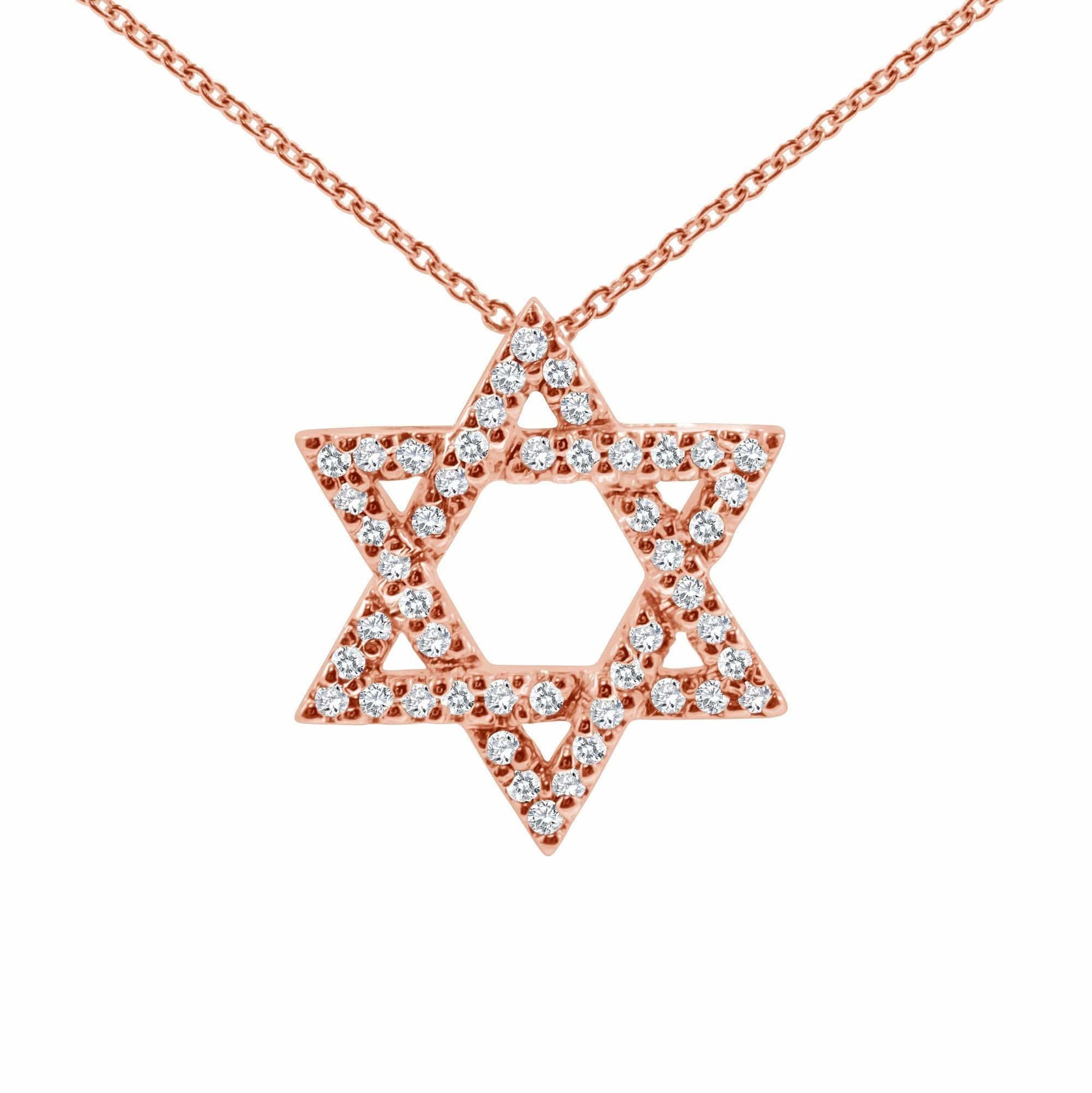 Alef Bet Necklaces 14k Rose Gold / 16" Star of David Sparkling Diamond 14k Gold Necklace - Gold, White Gold or Rose Gold