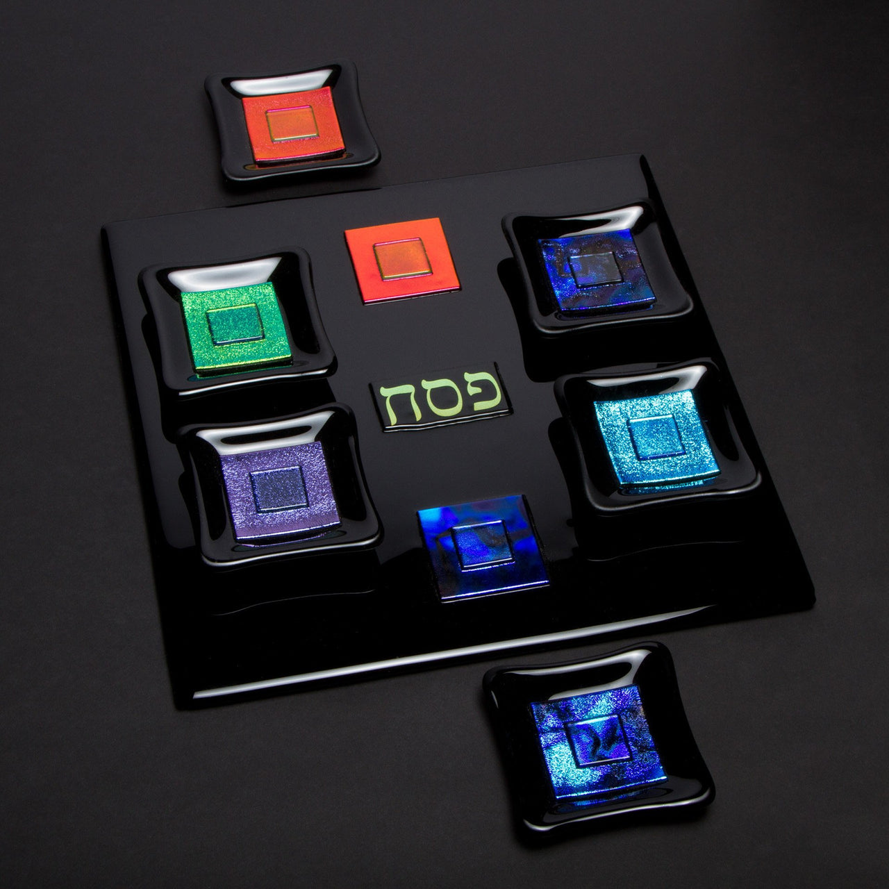 Daryl Cohen - Black Glass Seder Plate Set with 6 Dishes by Daryl Cohen - ModernTribe