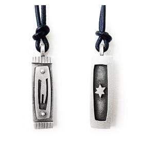 Men's Shin Mezuzah Sterling Silver Necklace on Leather by Emily Rosenfeld