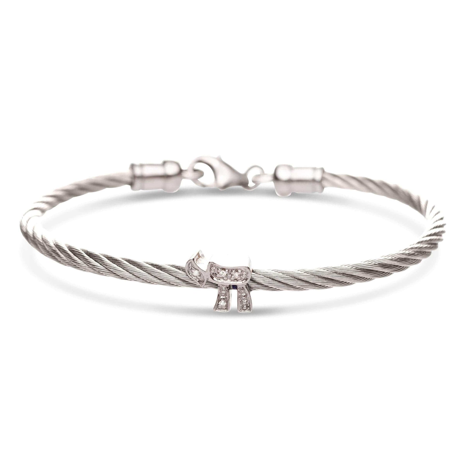 Alef Bet Bracelets Silver Chai Diamond Stacking Cable Bracelets - Rose Gold, Gold, Silver or Black
