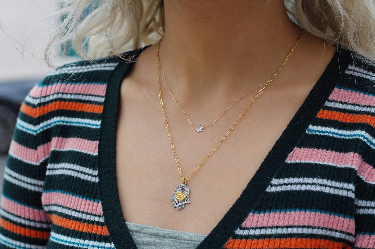Alef Bet - Petite Diamond Jewish Star Necklace in 14k Yellow Gold - ModernTribe