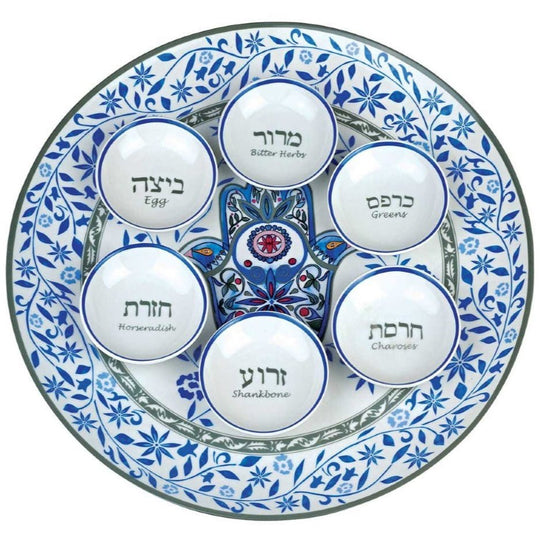 Porcelain Blue Hamsa Seder Plate