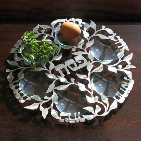 Melanie Dankowicz Seder Plate Default Laser Cut Spring Seder Plate in Silver by Melanie Dankowicz