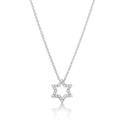Alef Bet Necklaces White Gold / 16" Diamond Pave Star Necklace in 14k Yellow Gold or White Gold