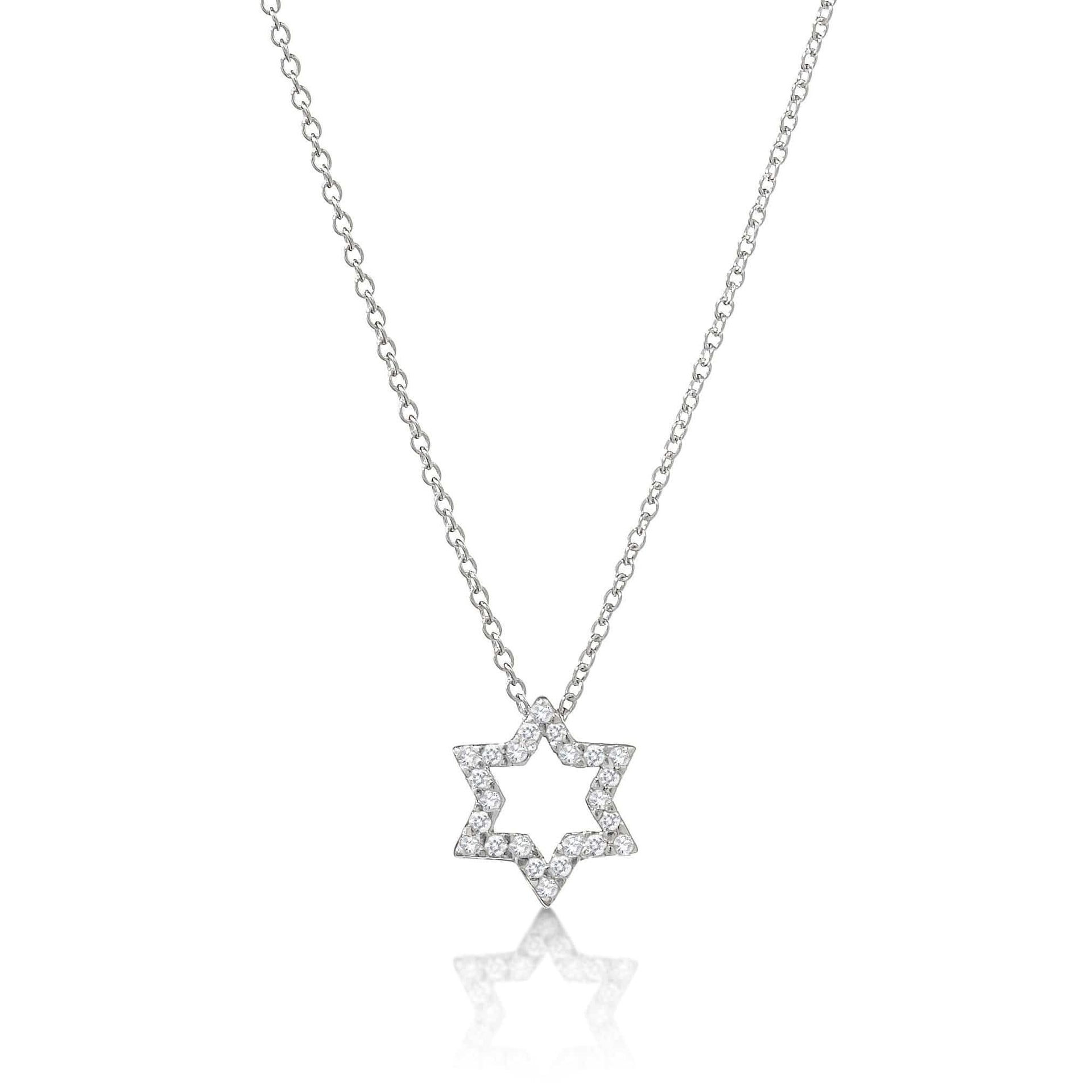 Alef Bet Necklaces White Gold / 16" Diamond Pave Star Necklace in 14k Yellow Gold or White Gold