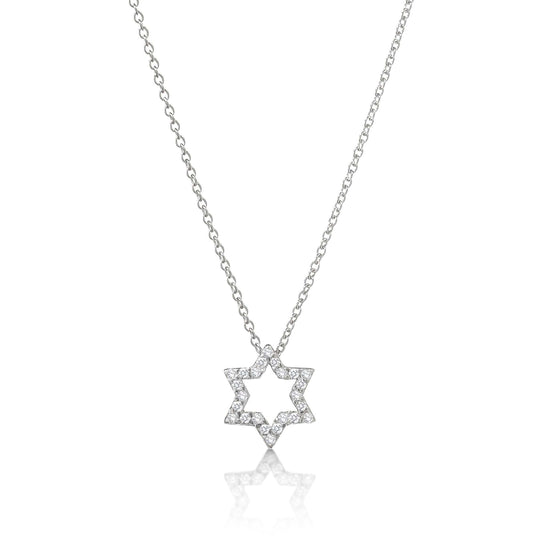 Diamond Pave Star of David Necklace - 14k Yellow or White Gold