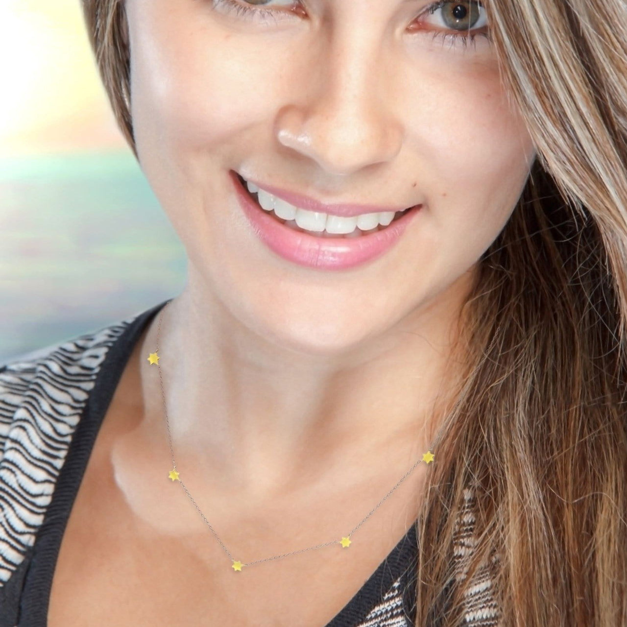 Alef Bet - 5 Glamorous Jewish Stars Necklace - Silver and 14k Gold - ModernTribe