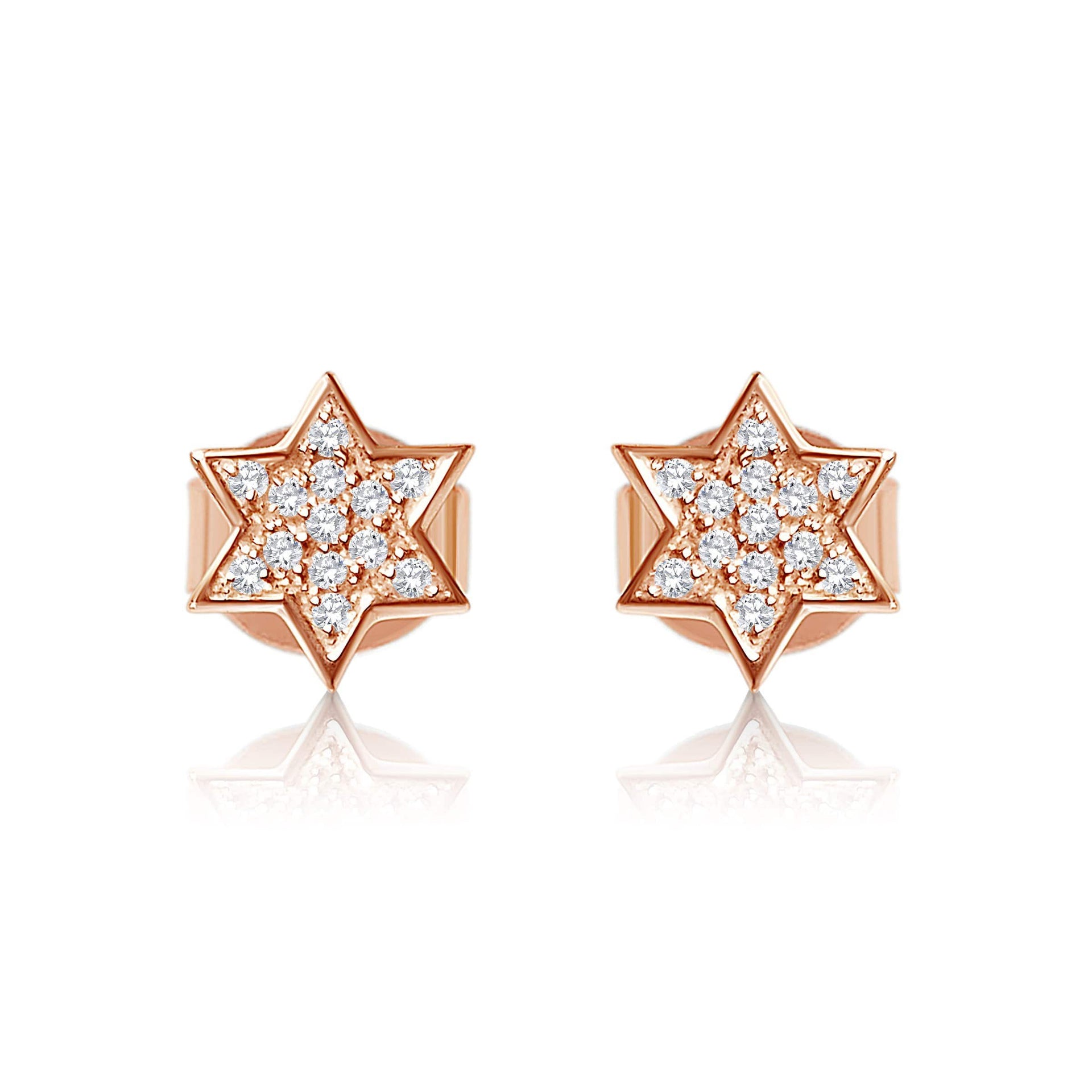 Alef Bet Earrings Rose Gold Diamond Star of David Earrings - 14k Gold, White Gold or Rose Gold