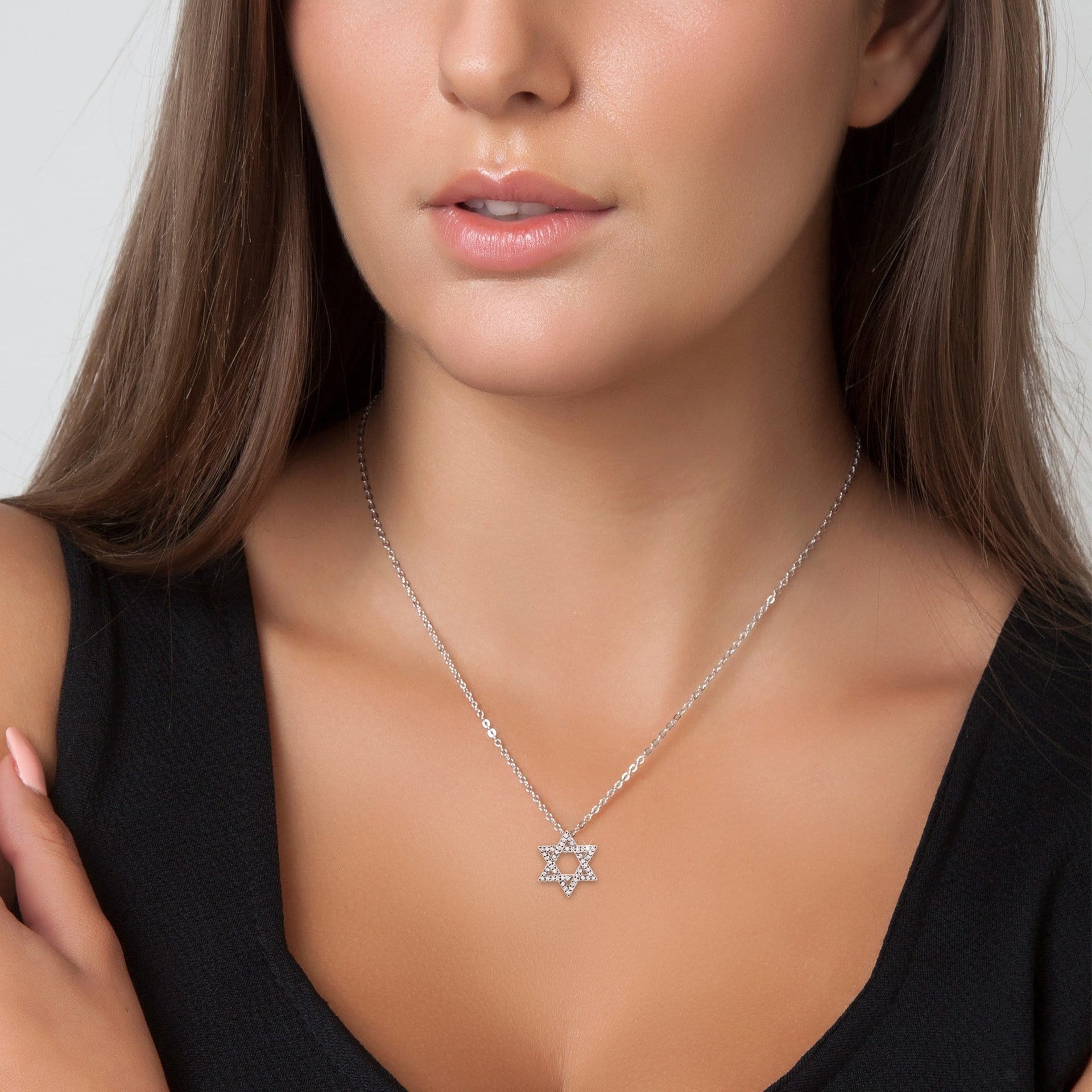Alef Bet Necklaces Star of David Sparkling Diamond 14k Gold Necklace - Gold, White Gold or Rose Gold