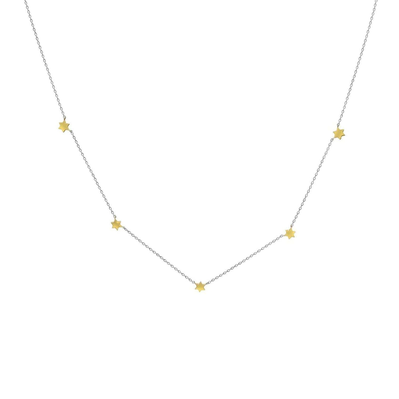 Alef Bet - 5 Glamorous Jewish Stars Necklace - Silver and 14k Gold - ModernTribe