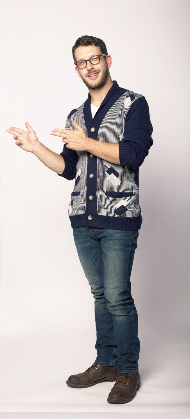 Geltfiend - Dreidelstripe Men's Hanukkah Cardigan Sweater - ModernTribe