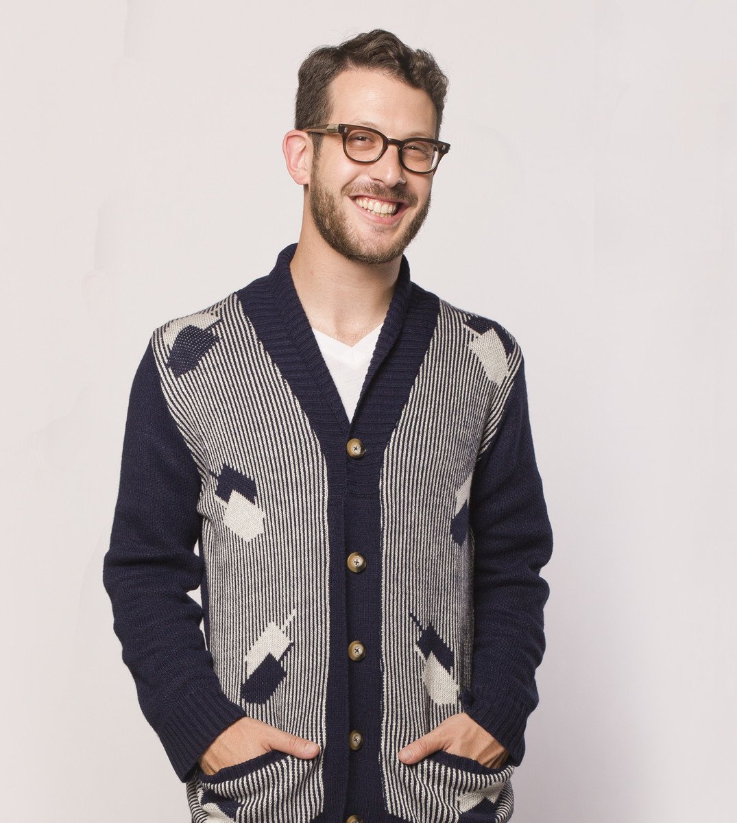 Geltfiend - Dreidelstripe Men's Hanukkah Cardigan Sweater - ModernTribe