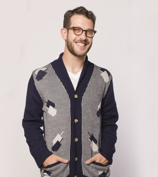 Dreidelstripe Men's Hanukkah Cardigan Sweater