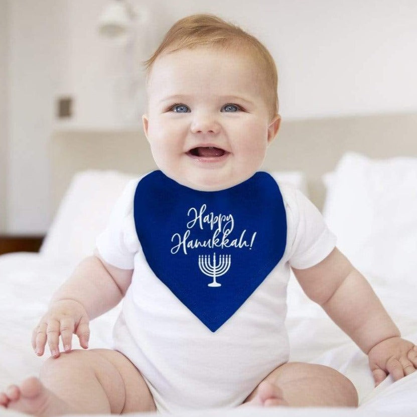 Oy Vey Baby Bibs Blue Reversible Hanukkah Baby Bandana