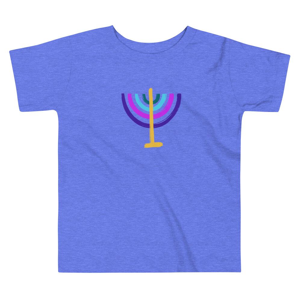 ModernTribe Heather Columbia Blue / 2T Colorful Menorah Toddler Short Sleeve Tee