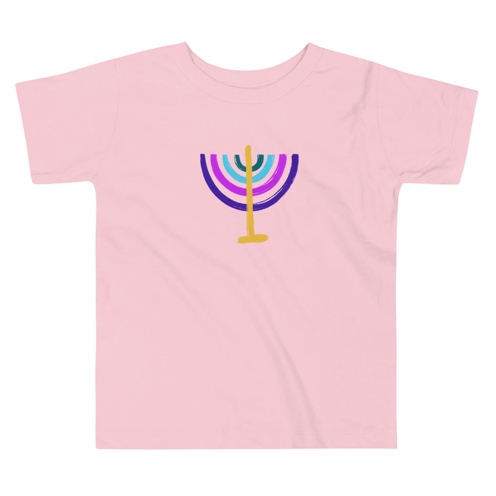 ModernTribe Apparel - Colorful Menorah Toddler Short Sleeve T-Shirt - (White, Blue or Pink) - ModernTribe