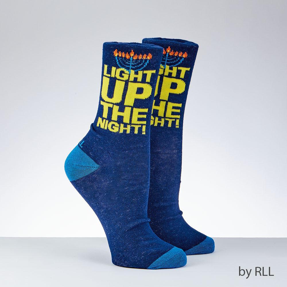 Rite Lite Socks Blue / 10-13 Hanukkah Adult Crew Socks, "Light Up The Night"