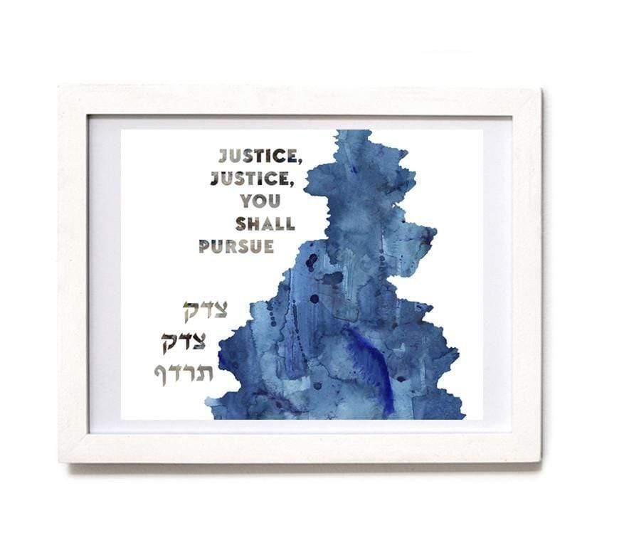 Justice Justice Shall You Pursue, Tzedek Tzedek Tirdof Hebrew Framed Typography hot Art, Jewish Social Justice Print, Framed Judaica