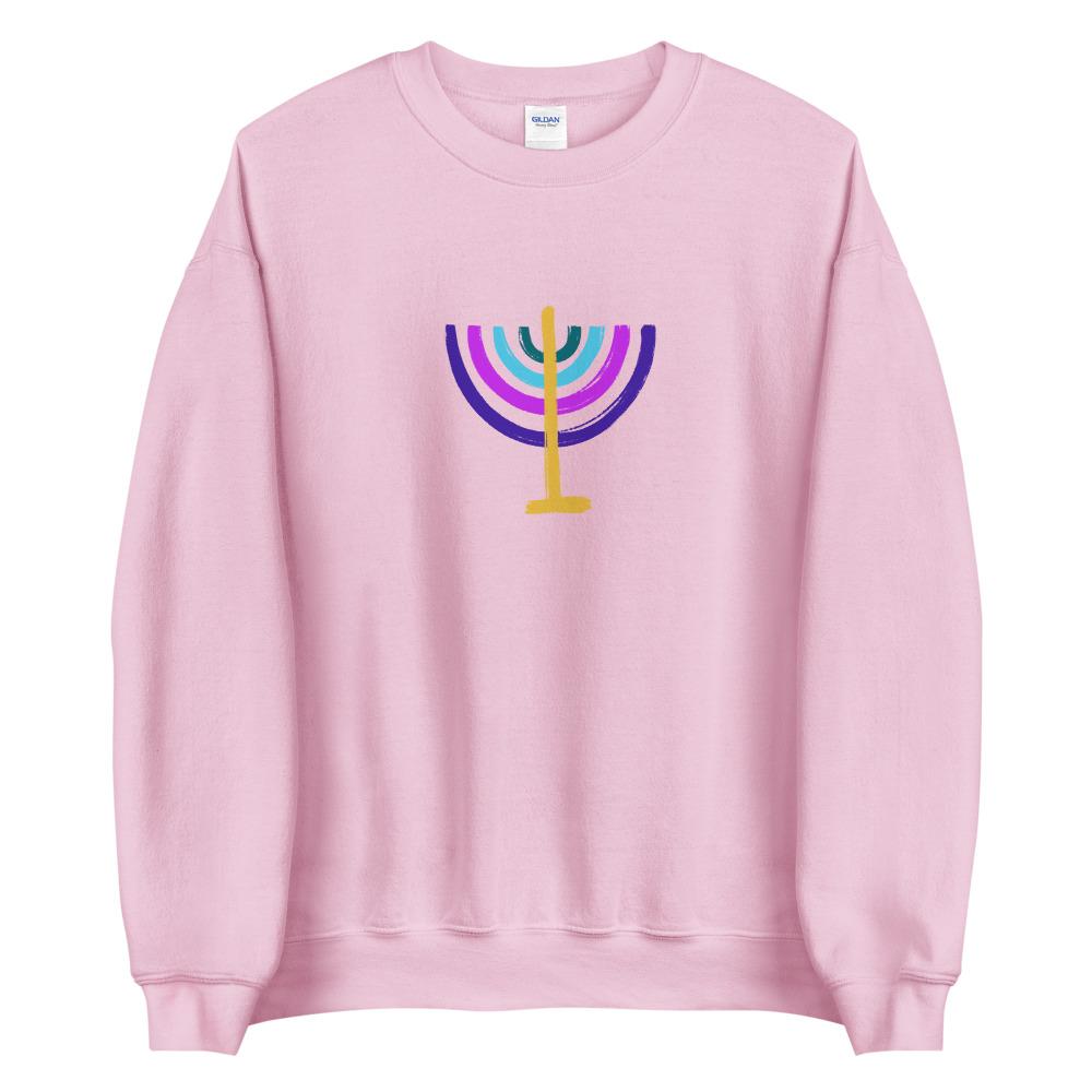 ModernTribe Apparel - Unisex Colorful Menorah Sweatshirt - (White, Gray or Pink) - (Sizes S - 5XL) - ModernTribe