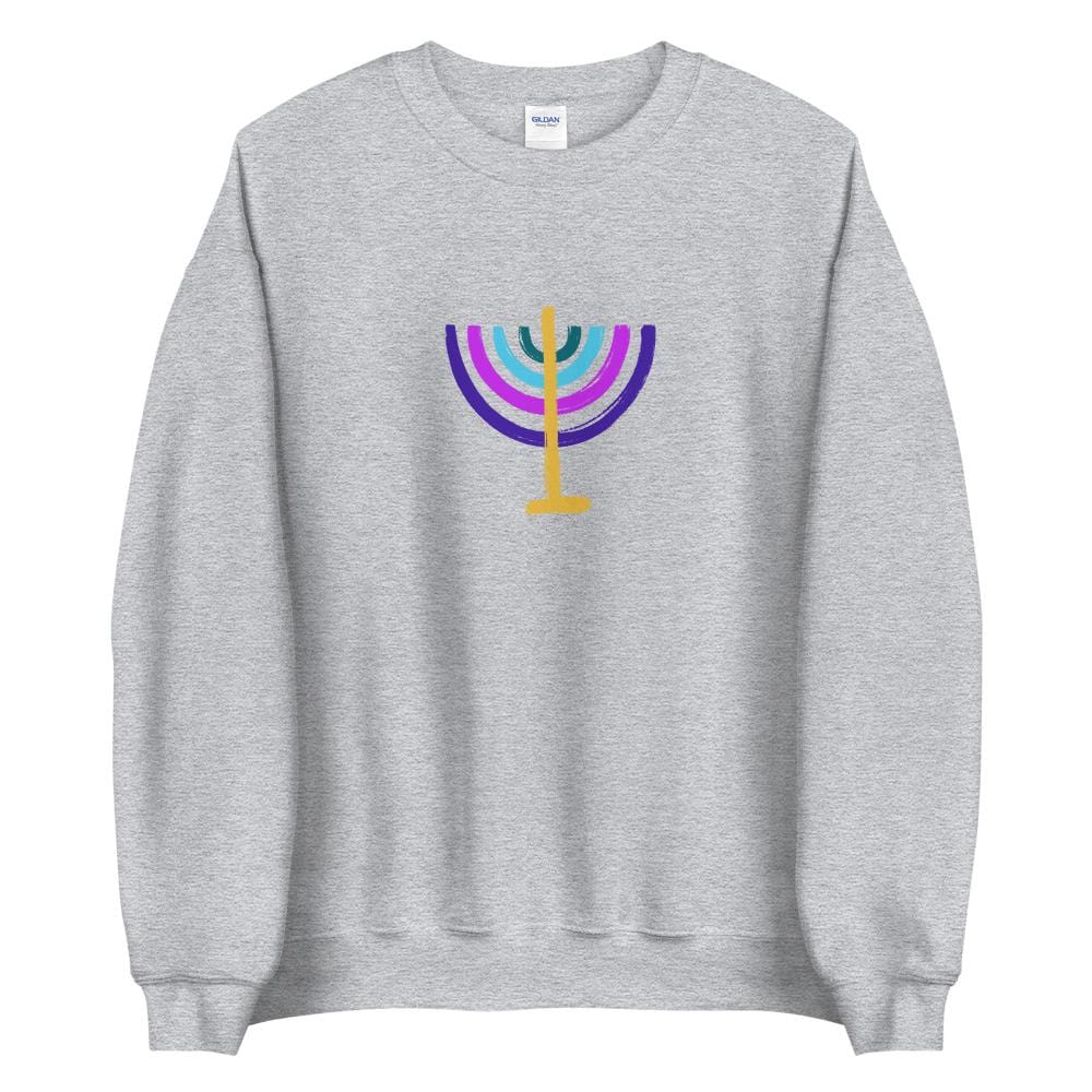 ModernTribe Apparel - Unisex Colorful Menorah Sweatshirt - (White, Gray or Pink) - (Sizes S - 5XL) - ModernTribe
