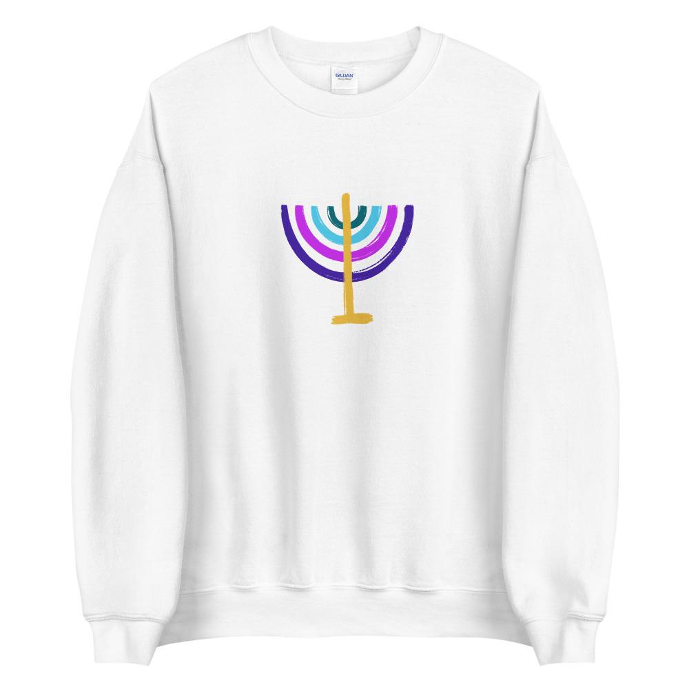 ModernTribe Apparel - Unisex Colorful Menorah Sweatshirt - (White, Gray or Pink) - (Sizes S - 5XL) - ModernTribe