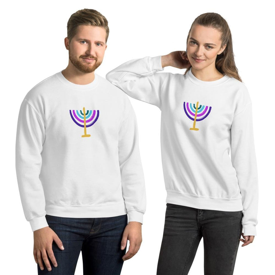 ModernTribe Apparel - Unisex Colorful Menorah Sweatshirt - (White, Gray or Pink) - (Sizes S - 5XL) - ModernTribe