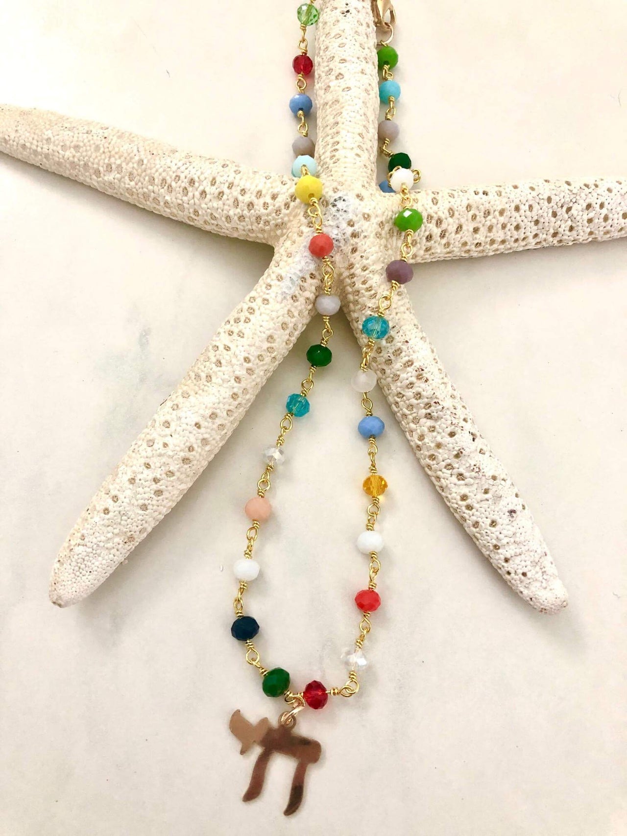 Tova Malibu - Happy Life Rainbow Crystal Gold Chai Necklace - ModernTribe