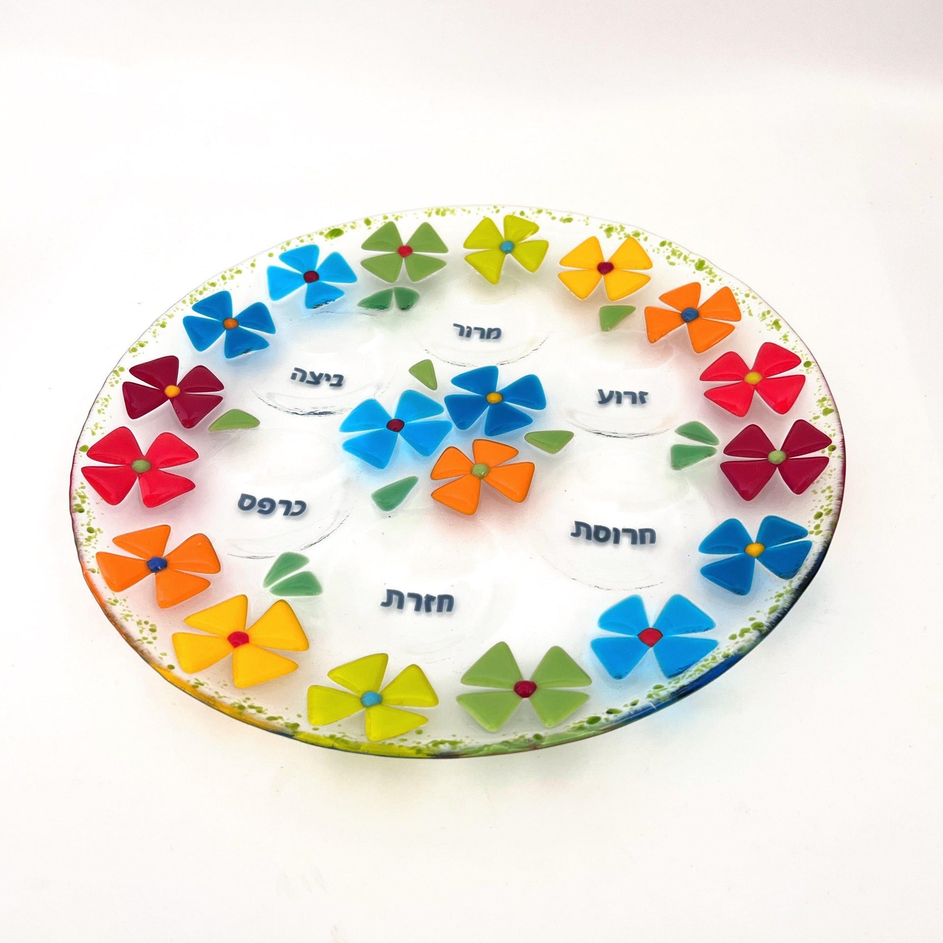 Shevi B Glass Creations Seder Plates Fused Glass Spring Floral Seder plate