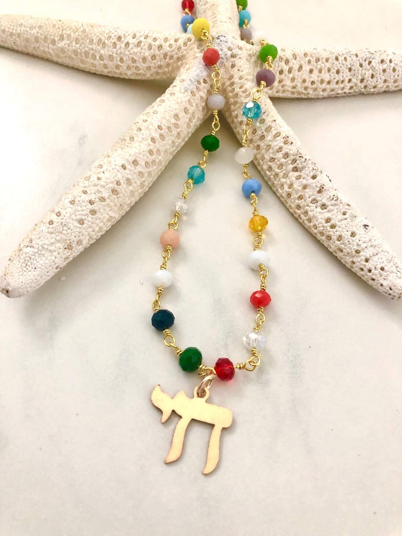 Tova Malibu - Happy Life Rainbow Crystal Gold Chai Necklace - ModernTribe