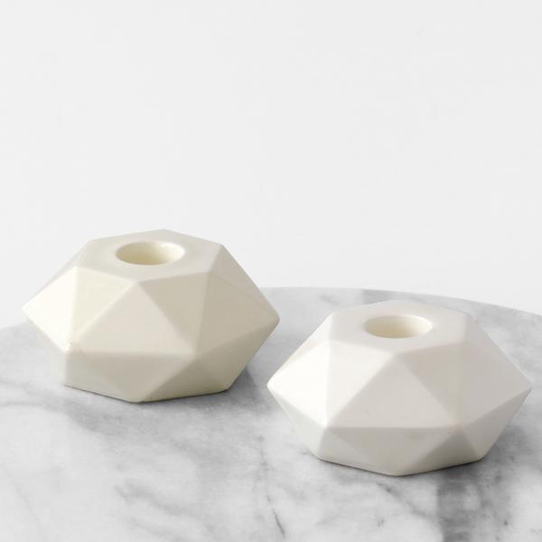Studio Armadillo - White Hexagon Candlesticks - Pair - ModernTribe