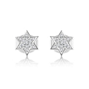 Alef Bet Earrings White Gold Diamond Star of David Earrings - 14k Gold, White Gold or Rose Gold