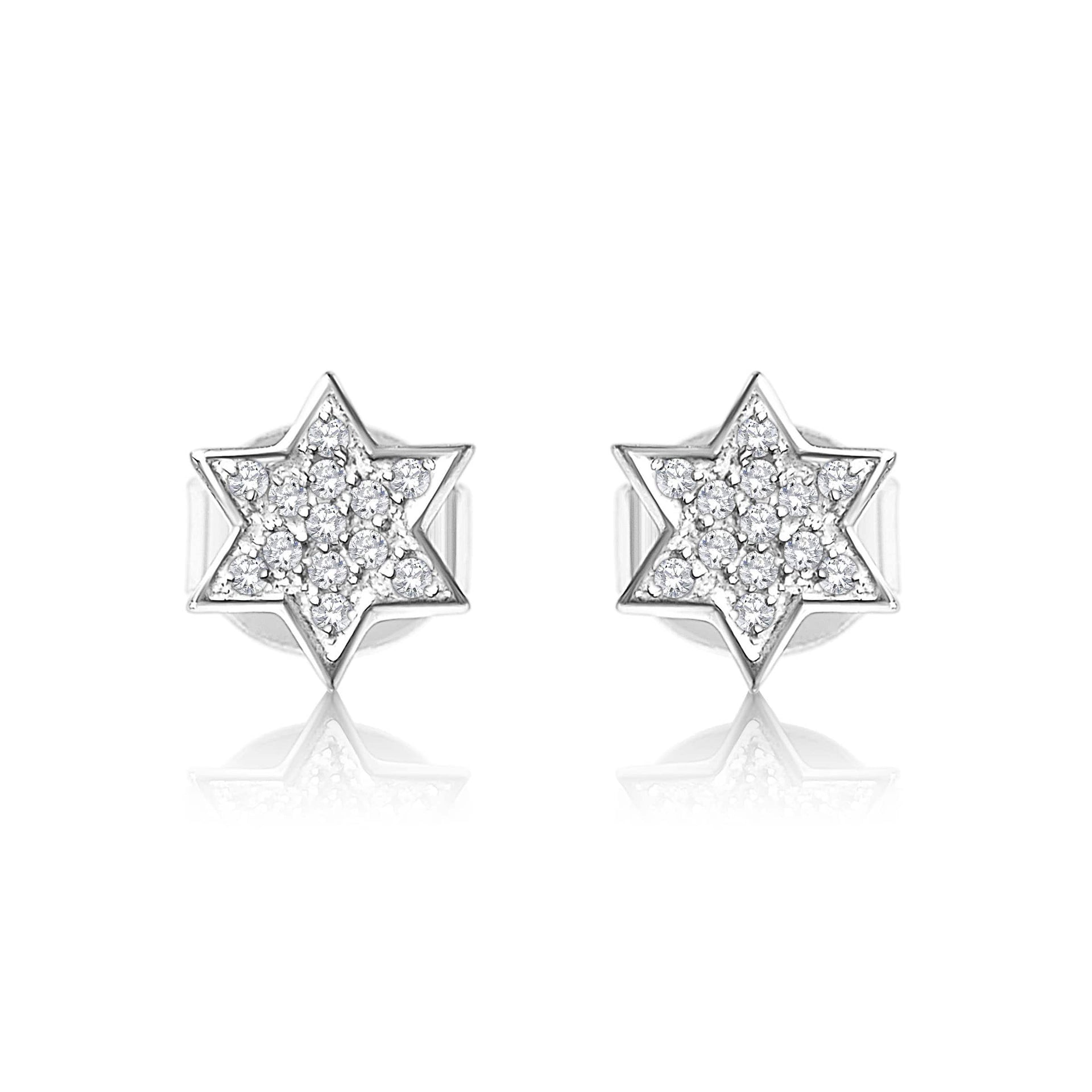 Alef Bet Earrings White Gold Diamond Star of David Earrings - 14k Gold, White Gold or Rose Gold