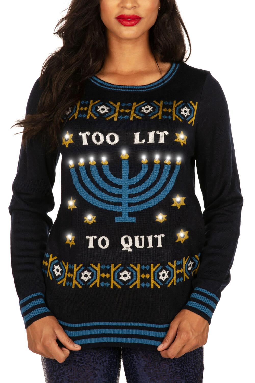 Tipsy Elves - Women's Too Lit To Quit Sweater - by Tipsy Elves - ModernTribe