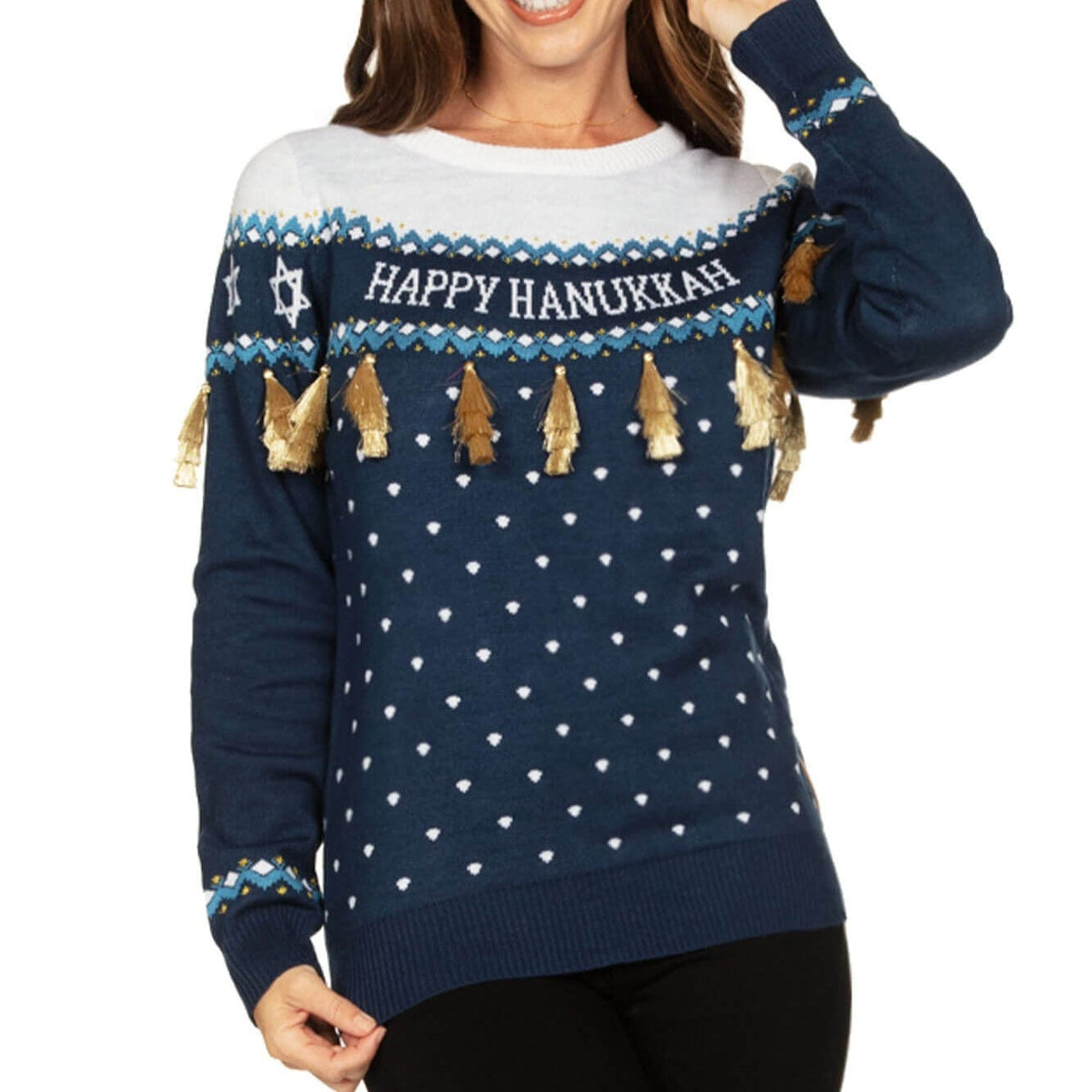 Tipsy Elves - Women's Happy Hanukkah Tassel Sweater by Tipsy Elves (Sizes XS - 5XL) - ModernTribe