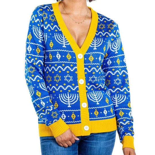 Women's Menorah Print Cardigan by Tipsy Elves - (Sizes XS - 5XL)
