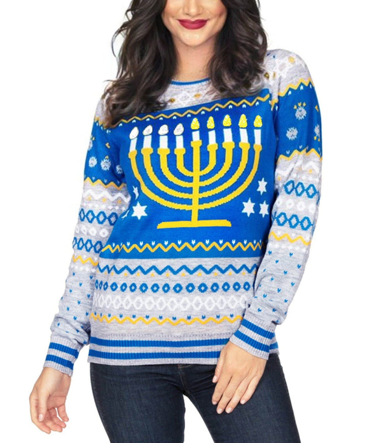 Tipsy Elves Sweaters Women's Reversible Menorah Sequin Sweater by Tipsy Elves (Sizes XS - 5XL)