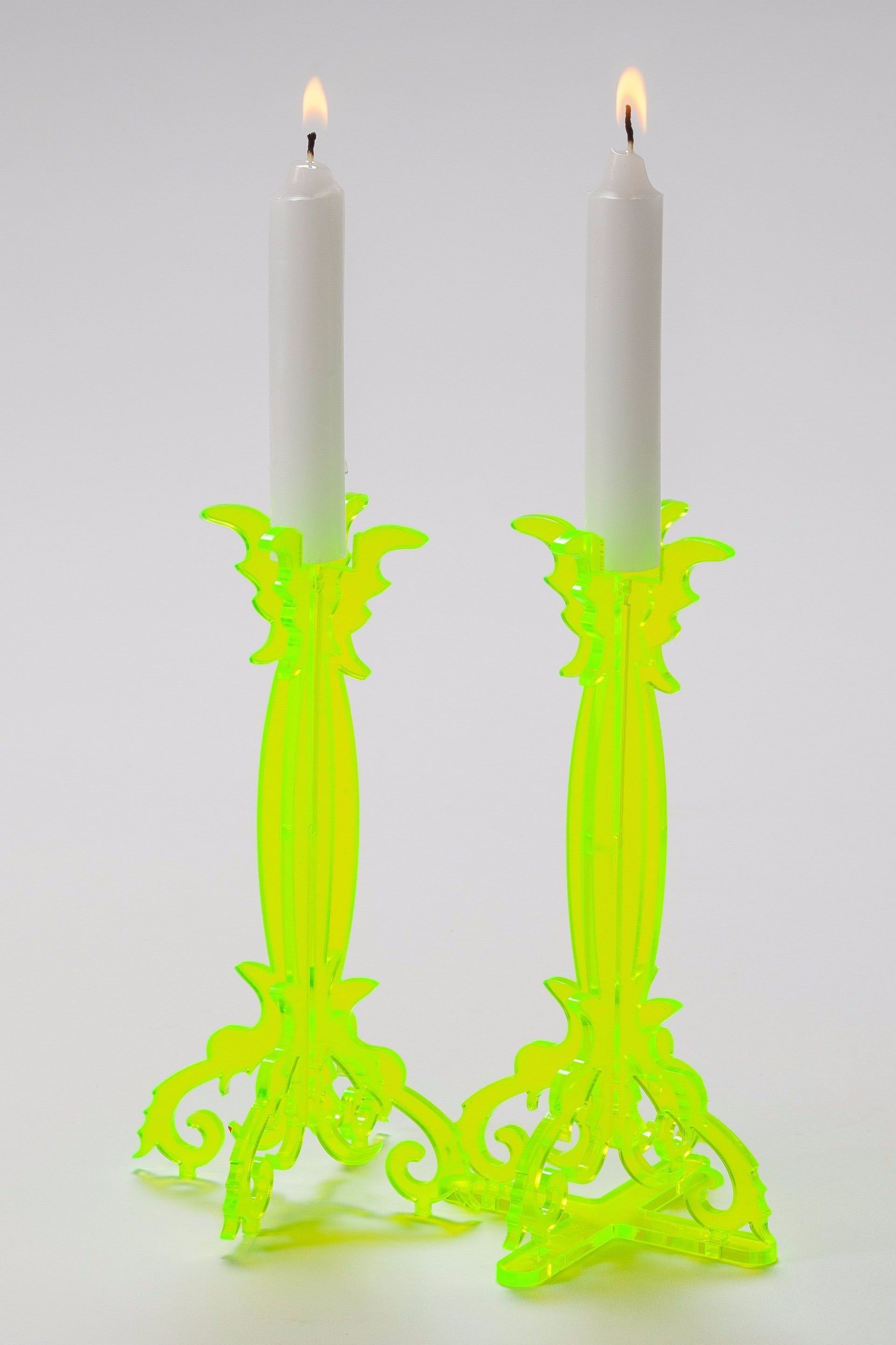 Barbara Shaw Candlesticks Neon Green Perspex Candlesticks