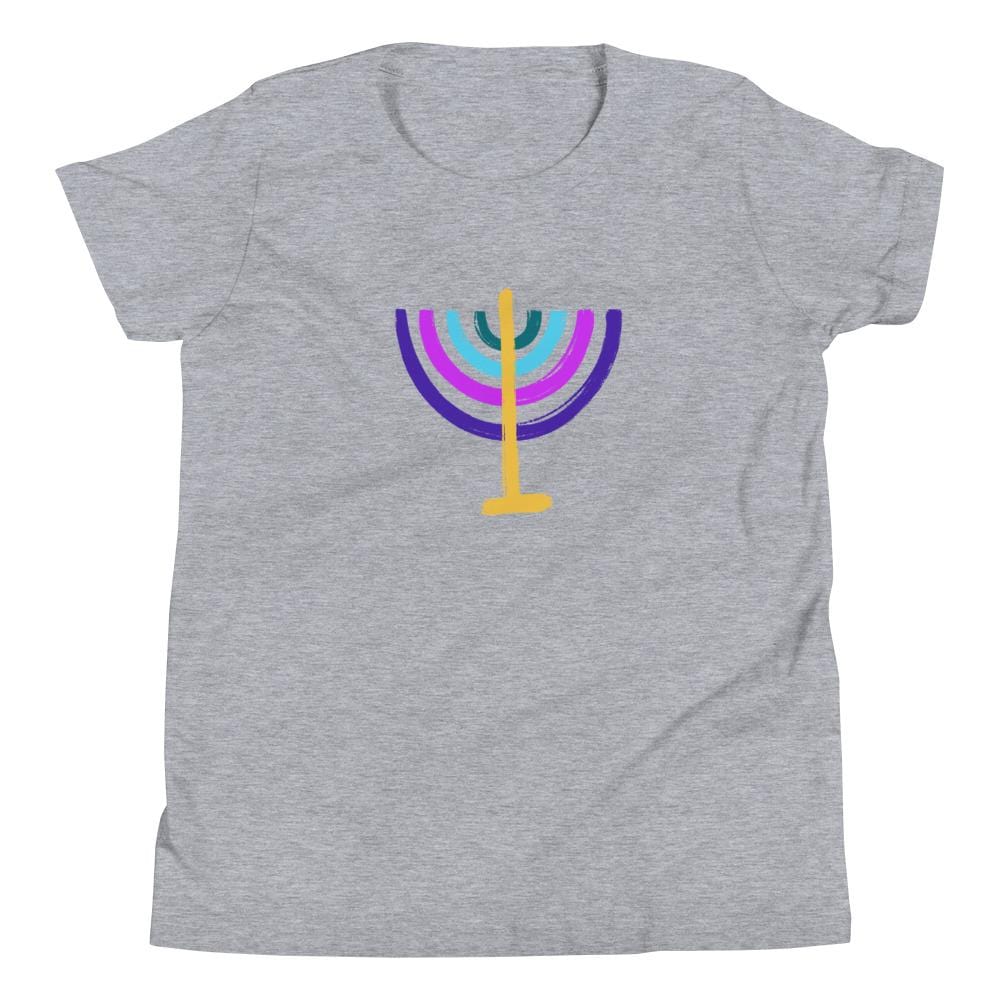 ModernTribe Apparel - Colorful Menorah Kids Short Sleeve T-Shirt - (White, Blue or Gray) - ModernTribe