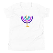 ModernTribe White / S Colorful Menorah Youth Short Sleeve T-Shirt - White, Blue or Gray