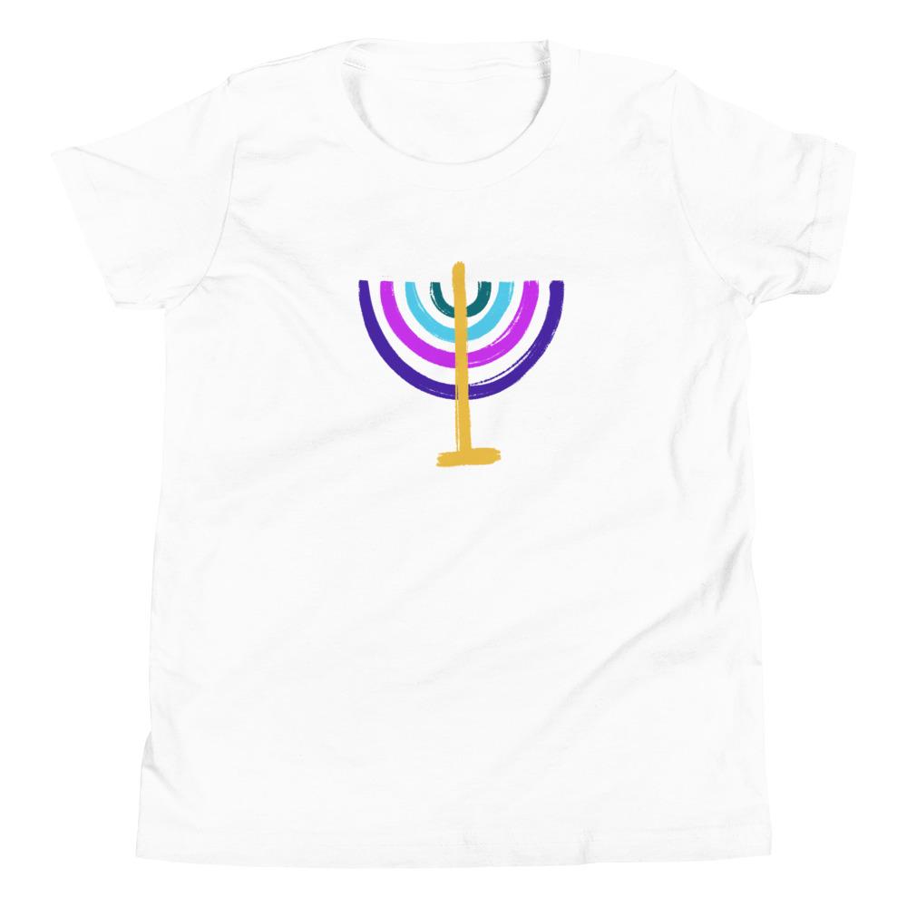 ModernTribe Apparel - Colorful Menorah Kids Short Sleeve T-Shirt - (White, Blue or Gray) - ModernTribe